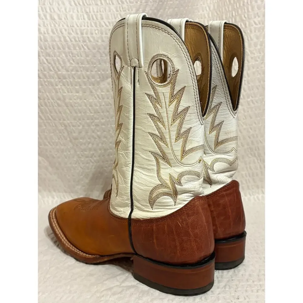 Larry Mahan Western Cowboy Leather Boots Men’s Size 8.5 Square Toe Brown Cream